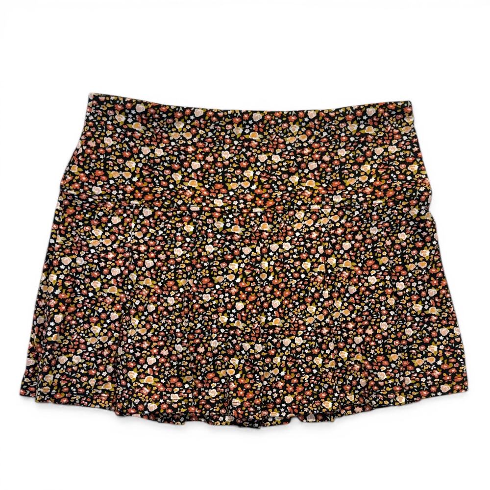 WallFlower Juniors Large Pull On Floral Knit Jersey Skirt Black Earth Tone NEW